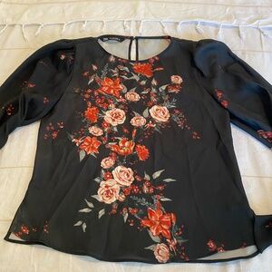 Zara Black/Floral Blouse with BowTie Wrists Size SM__